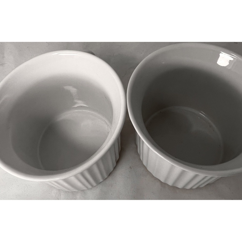 Corning Ware French White 20oz Soup Mug Set w Lids Vented Stoneware Pair EUC - Picture 3 of 5